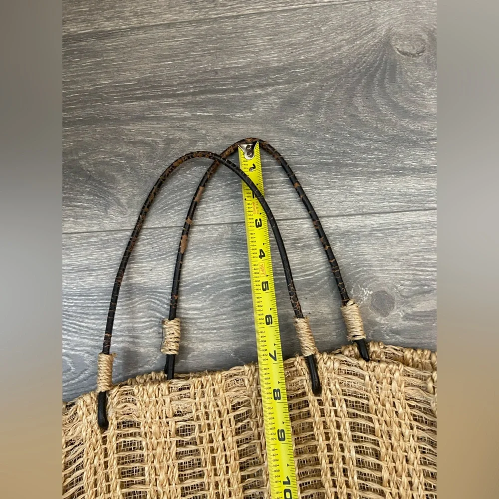 Summer Abaca Straw Medium Tote Bag Leather  Handles Made in Philippines - Picture 4 of 10